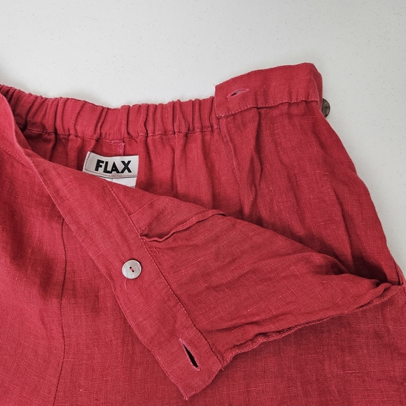 FLAX 2 Piece Set Linen Top & Wide Leg Crop Pants Red Womens Small Boho Lagenlook - Picture 3 of 13
